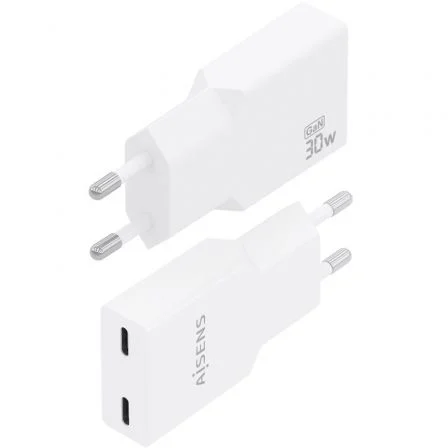 AISENS Cargador GaN 30W Ultra Delgado 2xUSB-C Blanco AISENS Cargador GaN 30W Ultra Delgado 2xUSB-C Blanco